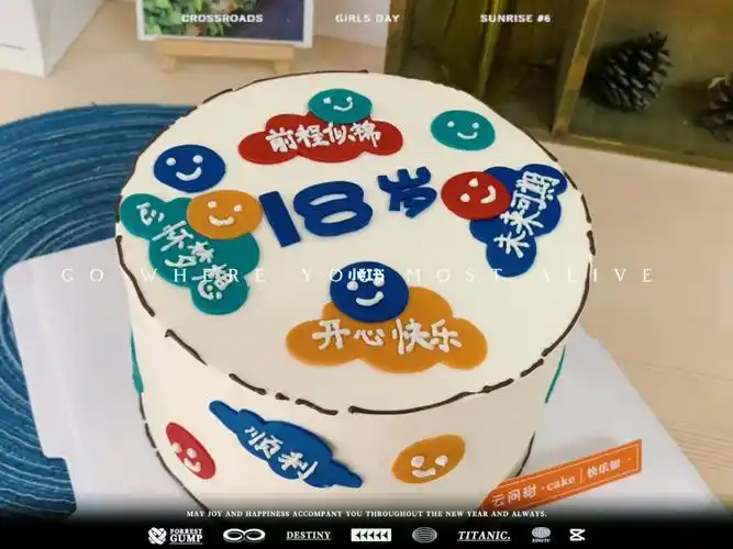 18岁成人礼手绘翻糖祝福蛋糕男士男款