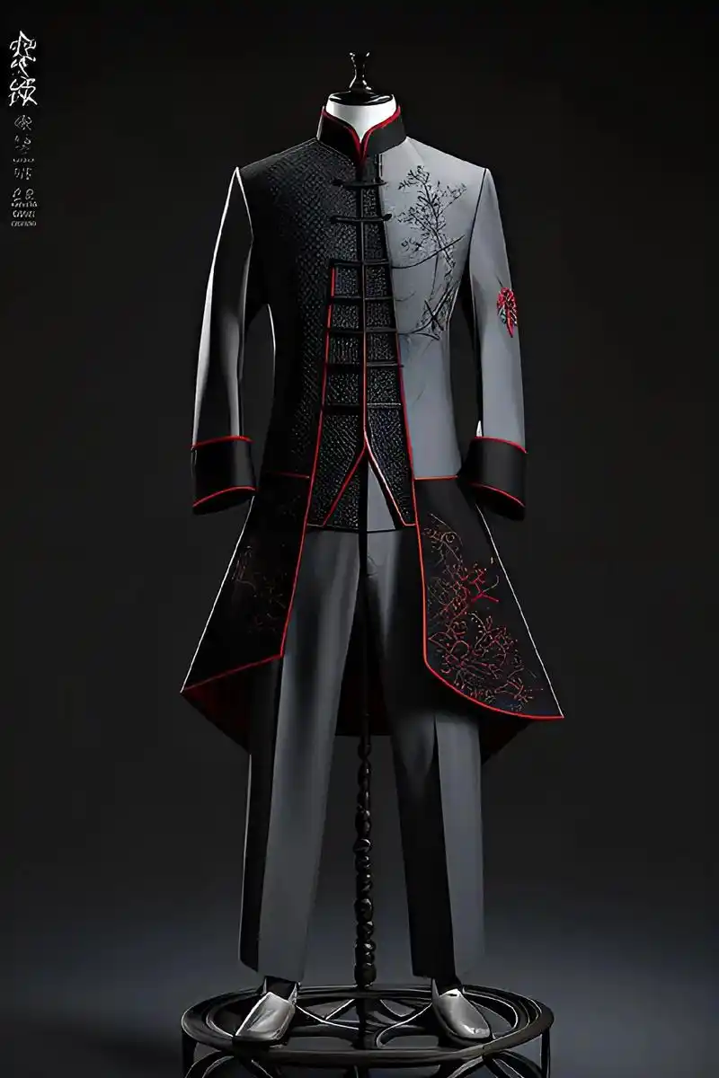 原创改良版汉服~黑色中山装之将军灰.将军灰的融合设计之男装. - 抖音