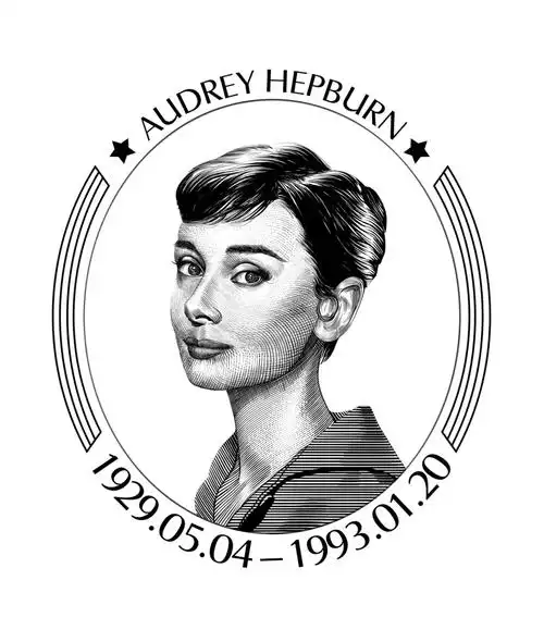 手绘版画风格赫本