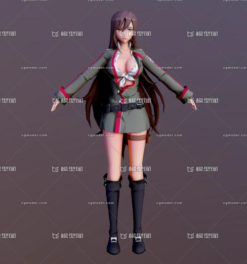 手绘q版 卡通 二次元 性感女军官 女军人 女兵 军阀 大校 大将 士兵