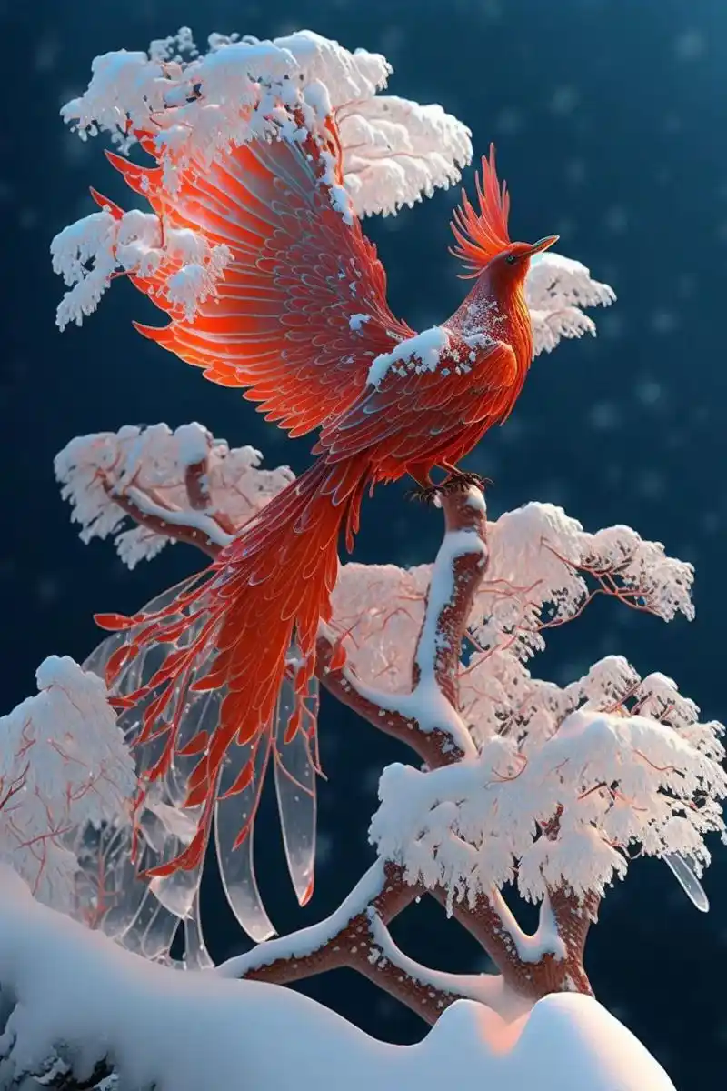 火凤凰 ,冰,雪两重天  #图文伙伴计划 #ai绘画 #抖音 - 抖音