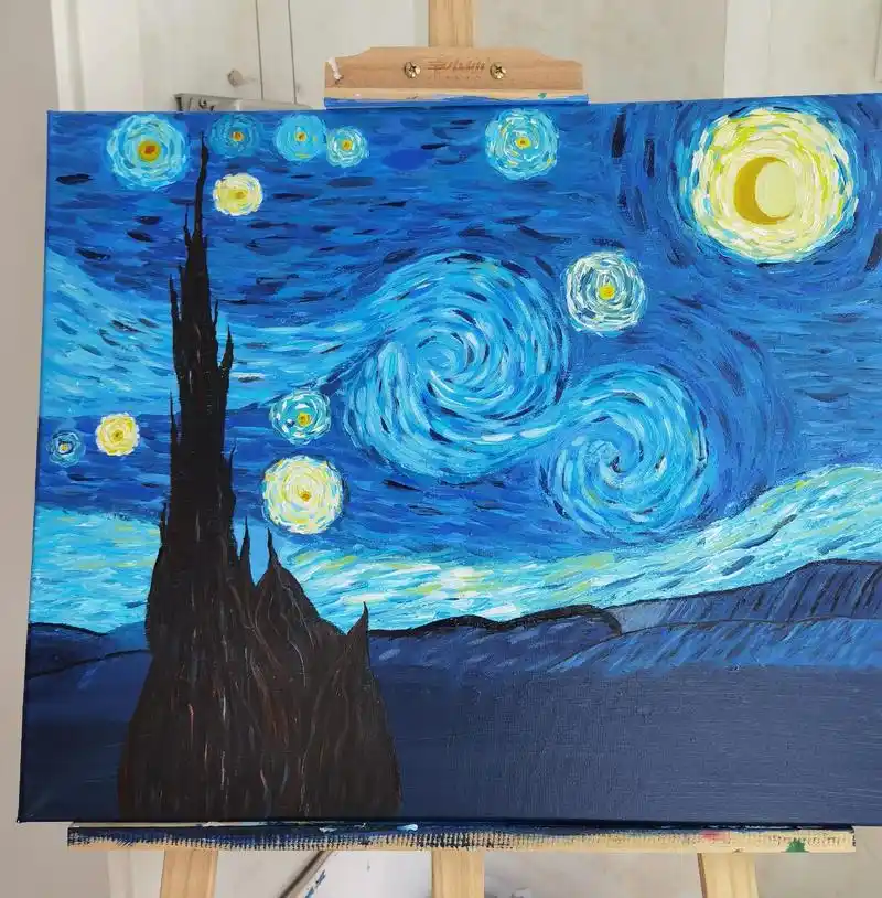 手绘 #画画 #临摹梵高星空 #给生活多一点色彩  - 抖音