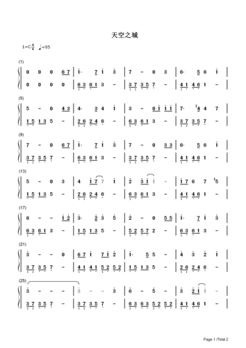 天空之城超简单版本双手简谱