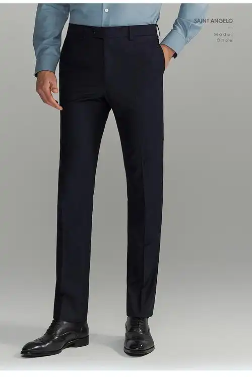 男士商务正装纯羊毛直筒西裤职业装男上班西装裤子ebd216033藏青19094
