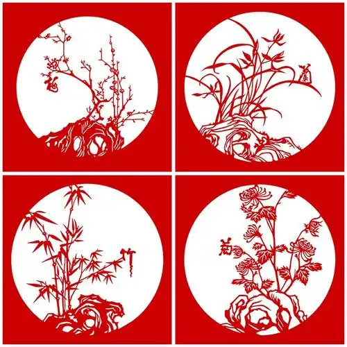 黑白窗花图样底稿中刻素材剪纸打印手工菊高剪纸