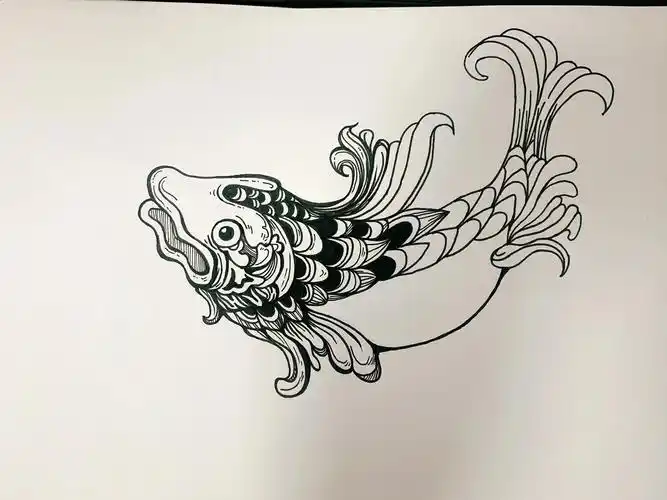 黑白装饰画,这样画中国传统锦鲤的已不多见了,干货满满