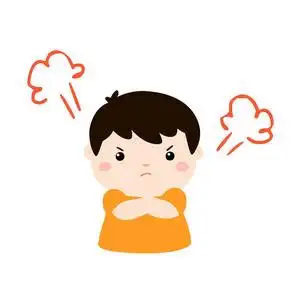 可爱的卡通生气的男孩特征向量照片