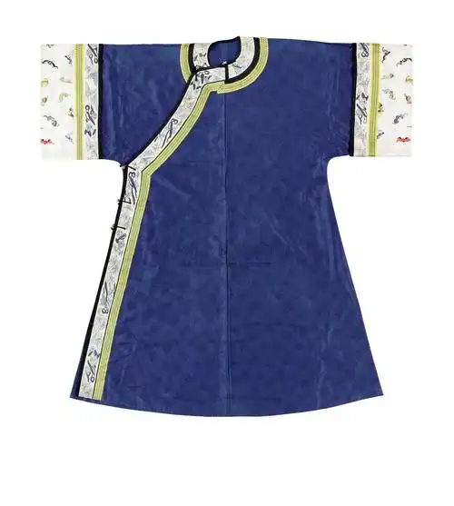 *1130 清光绪 蓝色百蝶花卉纹暗花纱女袍