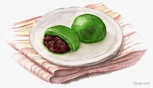 手绘清明时节小吃糯米团子青团