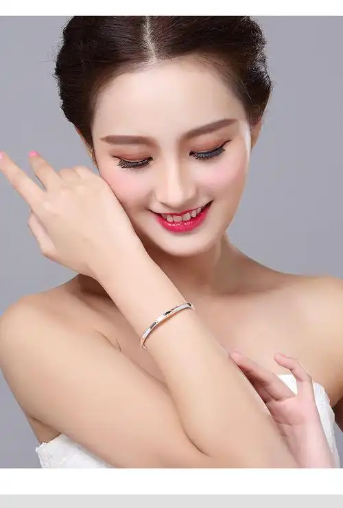 银手镯女999足银年轻款轻奢小众实心镯子七夕情人节礼物送女友domen