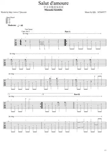 《爱的礼赞 岸部真明 (salut damoure)吉他谱》_群星_吉他图片谱1张