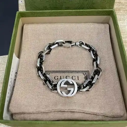 gucci 古驰 男女通用互扣式纯银古巴链 做旧复古手链627068 19【图片
