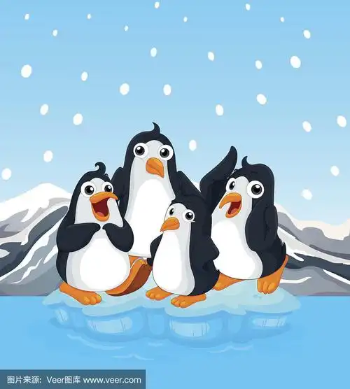 四只企鹅站在冰山上