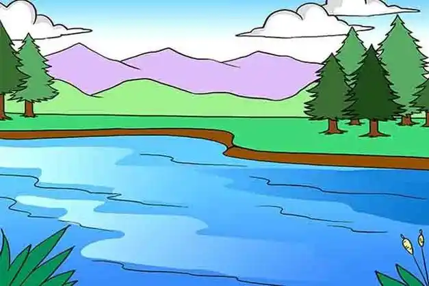 湖面简笔画彩色