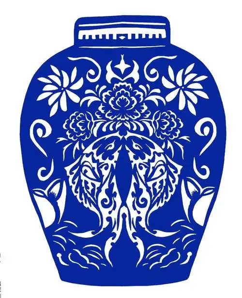 明间青花瓷瓶剪纸图案!喜欢的收藏