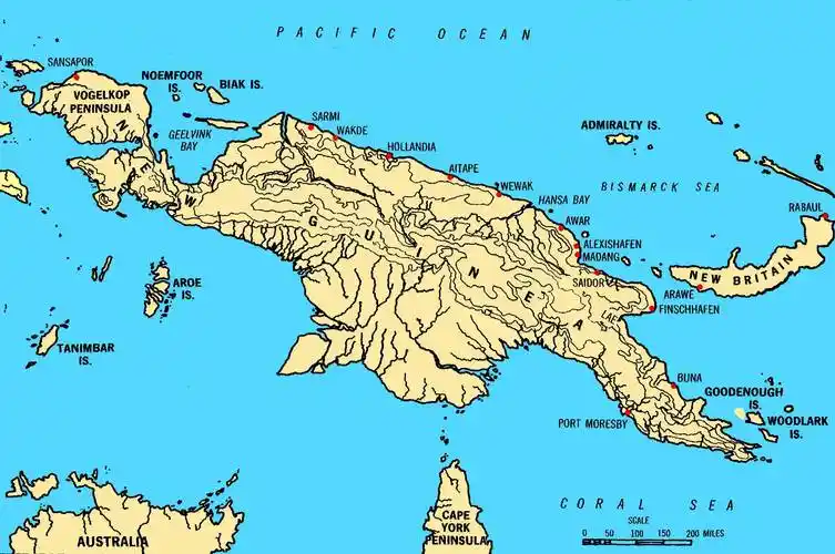 澳大利亚的正北面,有着世界面积第二大岛——新几内亚岛.