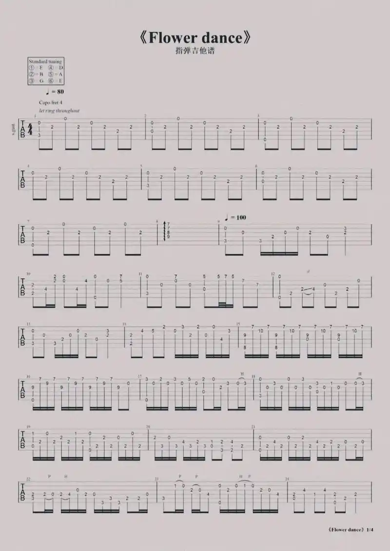 吉他独奏【flower dance】 .高清曲谱有偿2米#吉 - 抖音