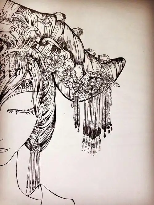 古风 手绘 线描 头饰画师:shiyi源