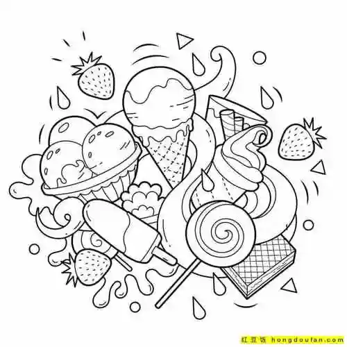 可爱夏天冷饮涂色简笔画