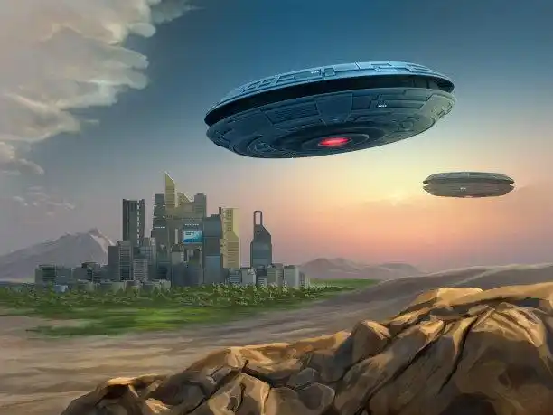 太空船,外星人,城市,天空,未来插画素材_id:321006172