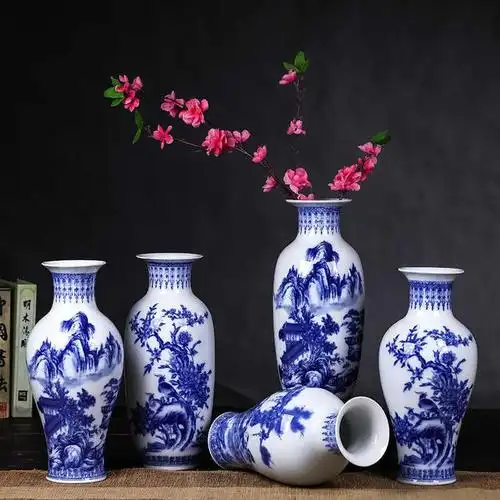 电视柜乔迁青花瓷中式陶瓷青花瓷插花装饰品礼品古典瓷器家居时尚官窑