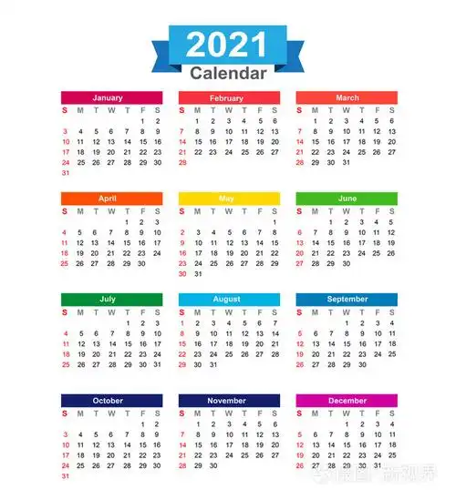 2021 年日历上白色背景矢量怡乐思孤立