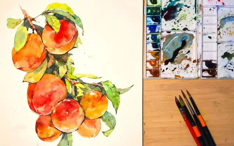 「自学水彩」吃桃的季节,来串大桃子