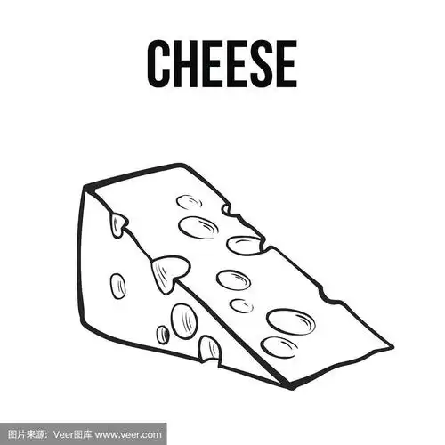 手绘一块瑞士奶酪,素描风格的矢量插图