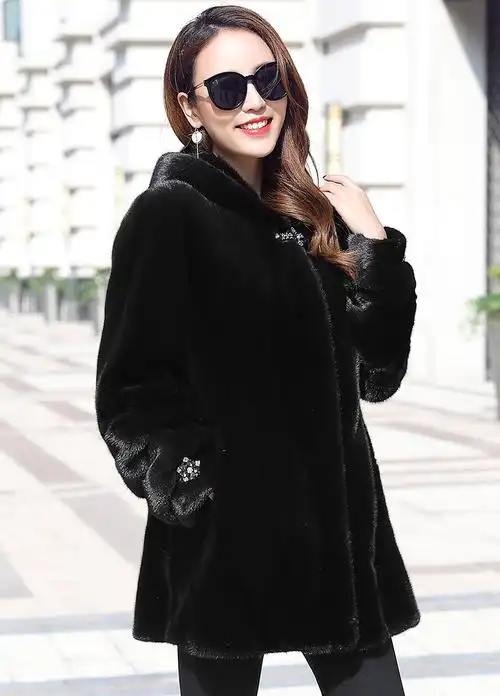 2019冬季新款外套海宁皮草进口貂皮大衣女整貂中长款带帽水貂韩版 纯