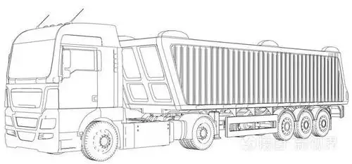 自卸车在透明的背景下, 物流运输和货物货运运输工业商业概念的线框.