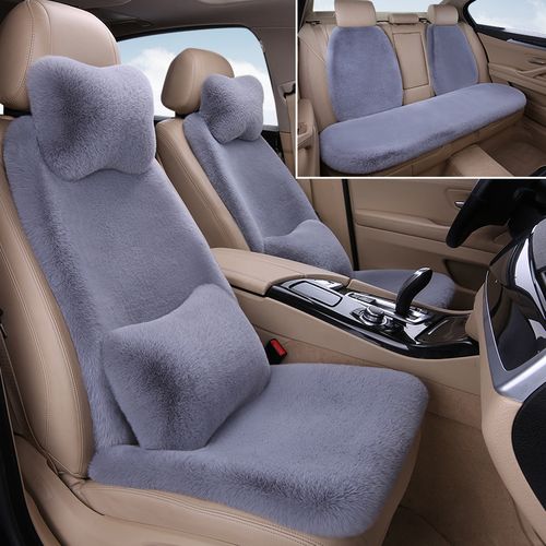汽车坐垫冬季兔毛绒小蛮腰保暖冬天女通用短毛羊毛防滑加厚座垫套