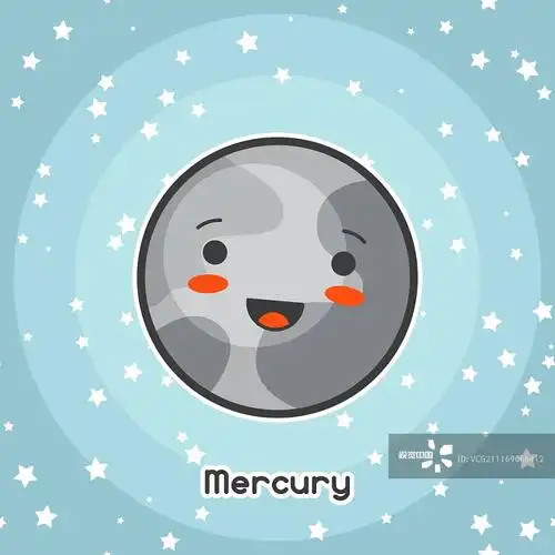 卡哇伊卡的空间漂亮的面部表情涂鸦插图的卡通水星在星空卡哇伊卡的