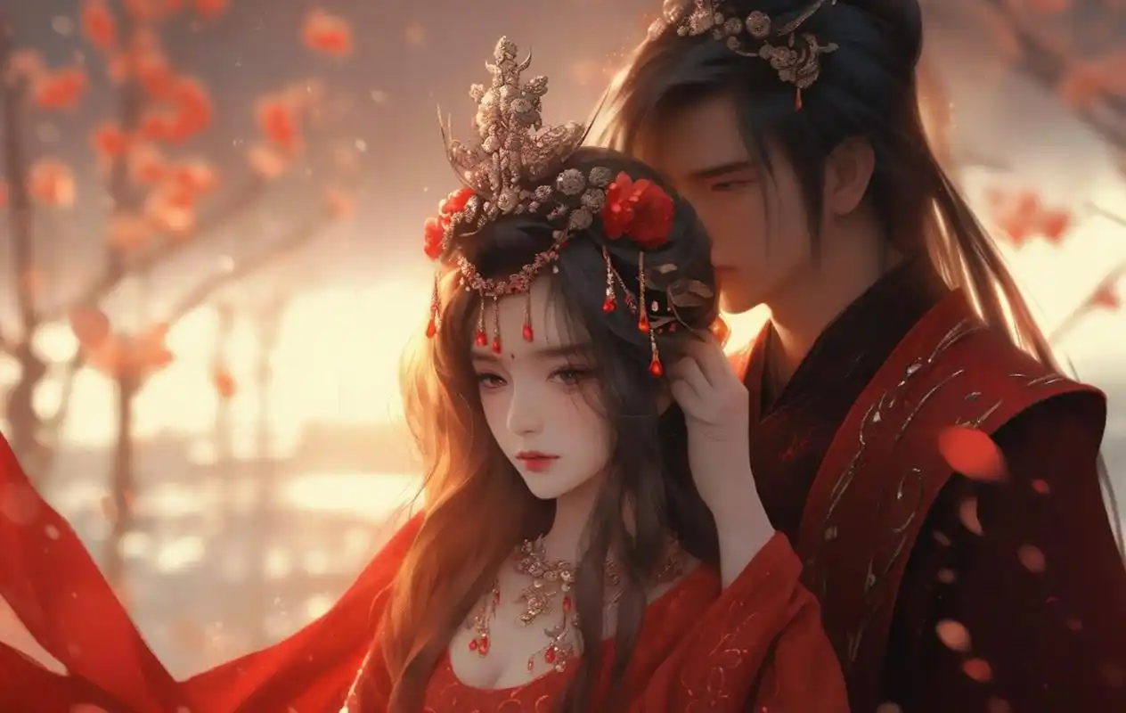 古风红衣情侣,新娘新郎