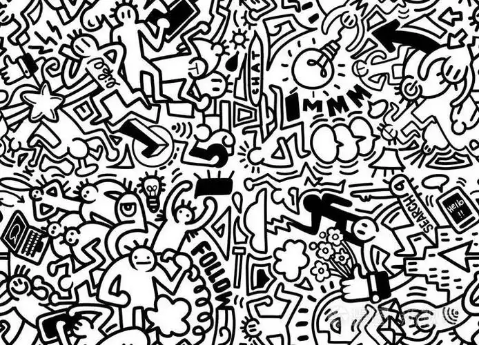 矢量线条艺术涂鸦卡通套的人, 物体和象征