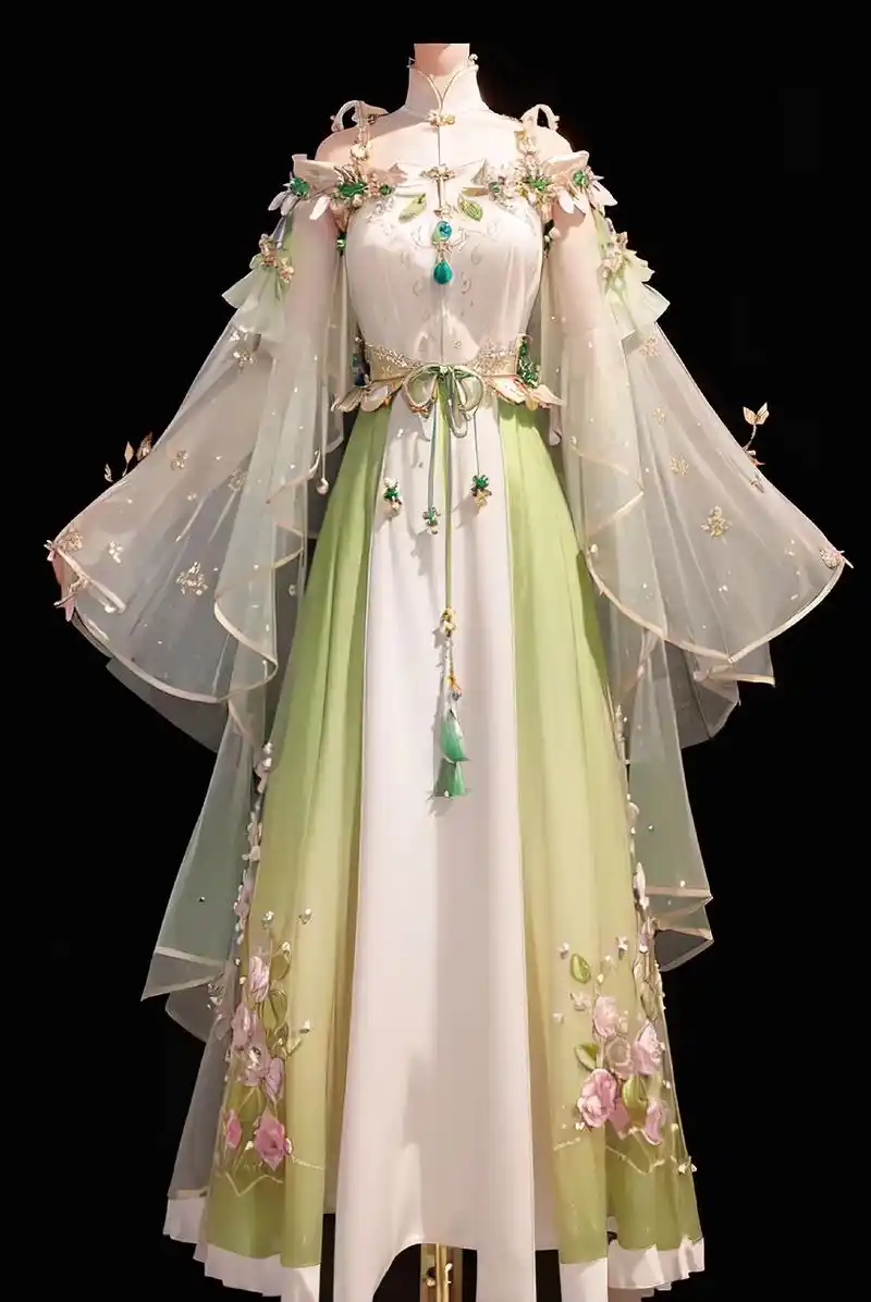 粉丝投稿的青白色古风长裙 安排上