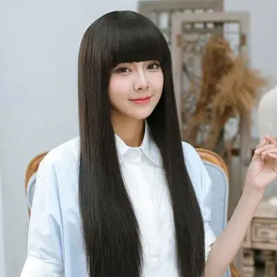 美元素假发女齐刘海 长直发 长发修脸减龄长发型假头发女士假发套hg
