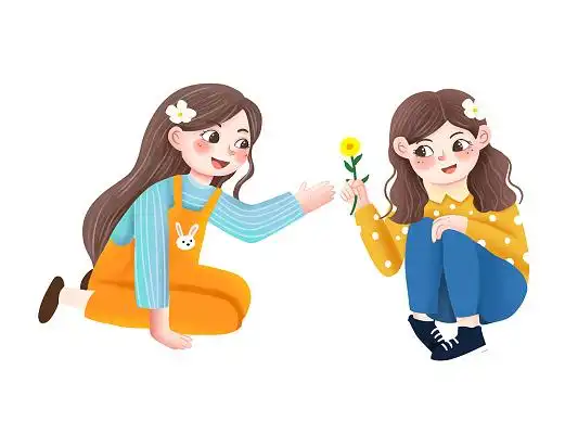 彩色手绘卡通小清新春天女孩人物元素png素材