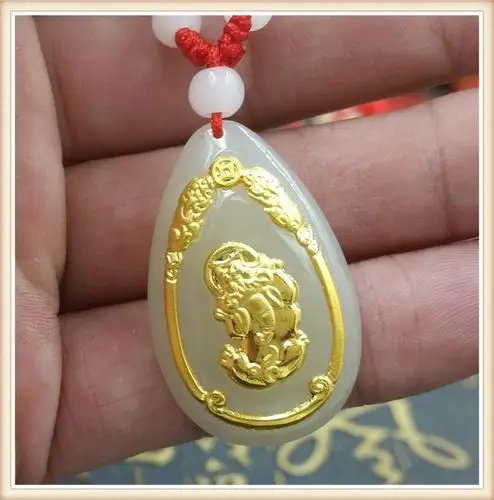 和田玉镶黄金金镶玉貔貅吊坠金镶玉加厚招财纳福貔貅玉坠批