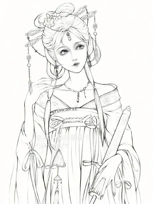 古装美女线稿打卡