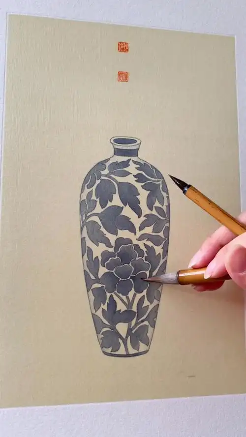 青花瓷绢卡福利课报名进行时#国画#工笔画 #没骨