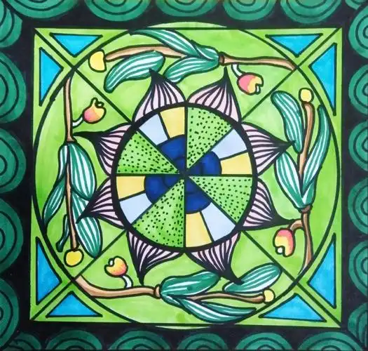 万花筒花窗线描插画