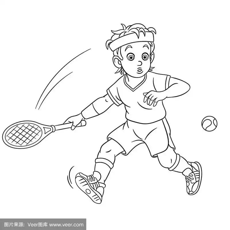 漫画男孩打网球的涂色页