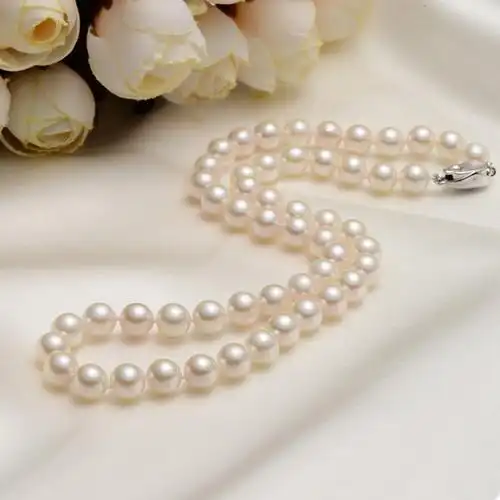 京润珍珠致悦正圆强光925银扣白色淡水珍珠项链全珠链珠宝送女友