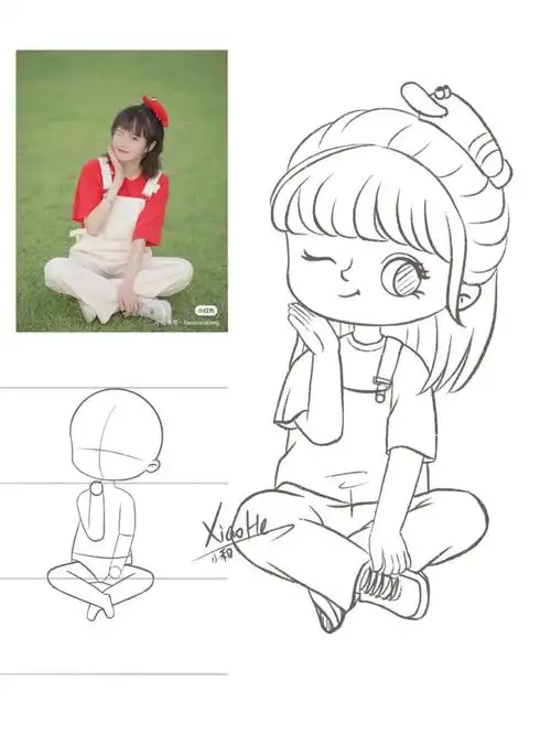q版人物线稿|照片转插画|坐姿