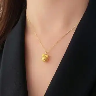 老凤祥999女金锁骨链设计硬金蝴蝶结铃铛项链送女友蝴蝶结铃铛项链925