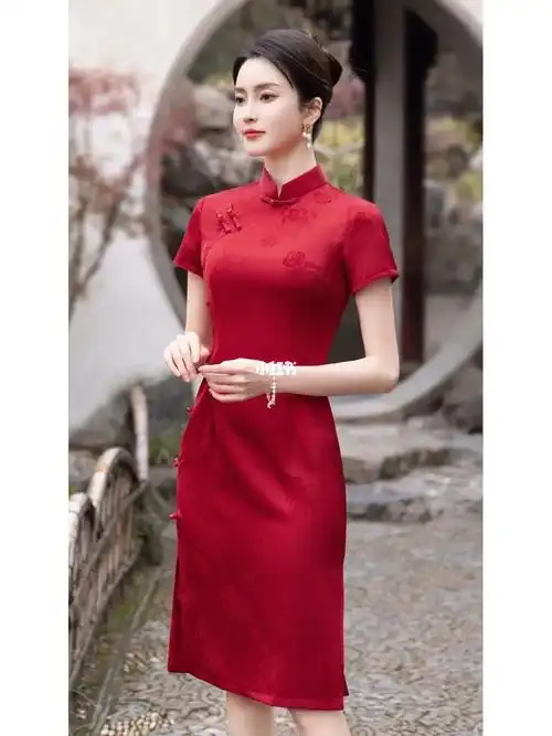 喜婆婆妈妈婚礼红色旗袍礼服