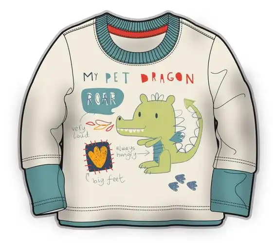 卡通恐龙长袖小男孩服装设计彩色图案