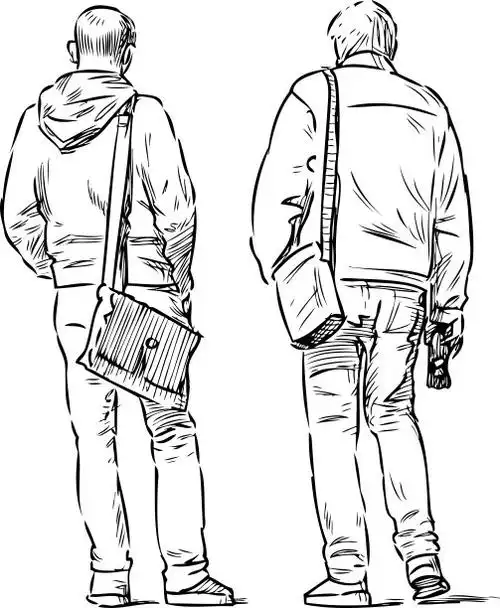 这是一幅随意城镇男子站在街上的素描图片下载