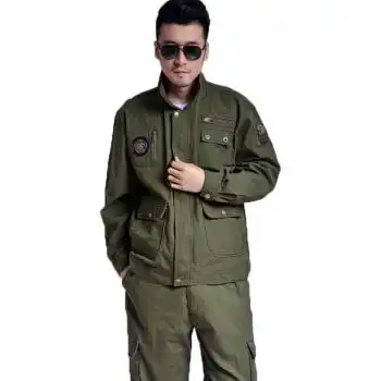 hoscene 夏季透气迷彩服 棉工作服迷彩服套装男 耐磨劳保服 橄榄绿