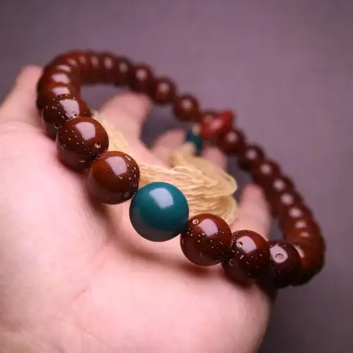 耀天文玩油绿雪巴琉璃紫金金鼠手持手串阿拉善佛珠